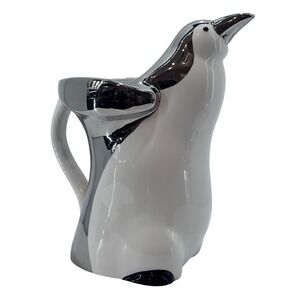 Department 56 Penguin Pitcher Cream &‎ Silver Ceramic Decorative Kitchen